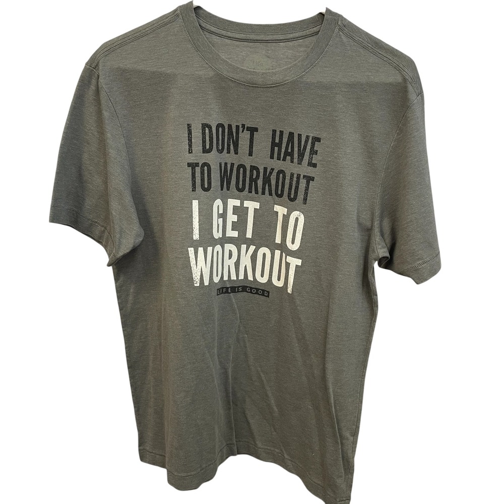 Life is Good Workout Graphic Tee Short Sleeve Casual Top Grey S